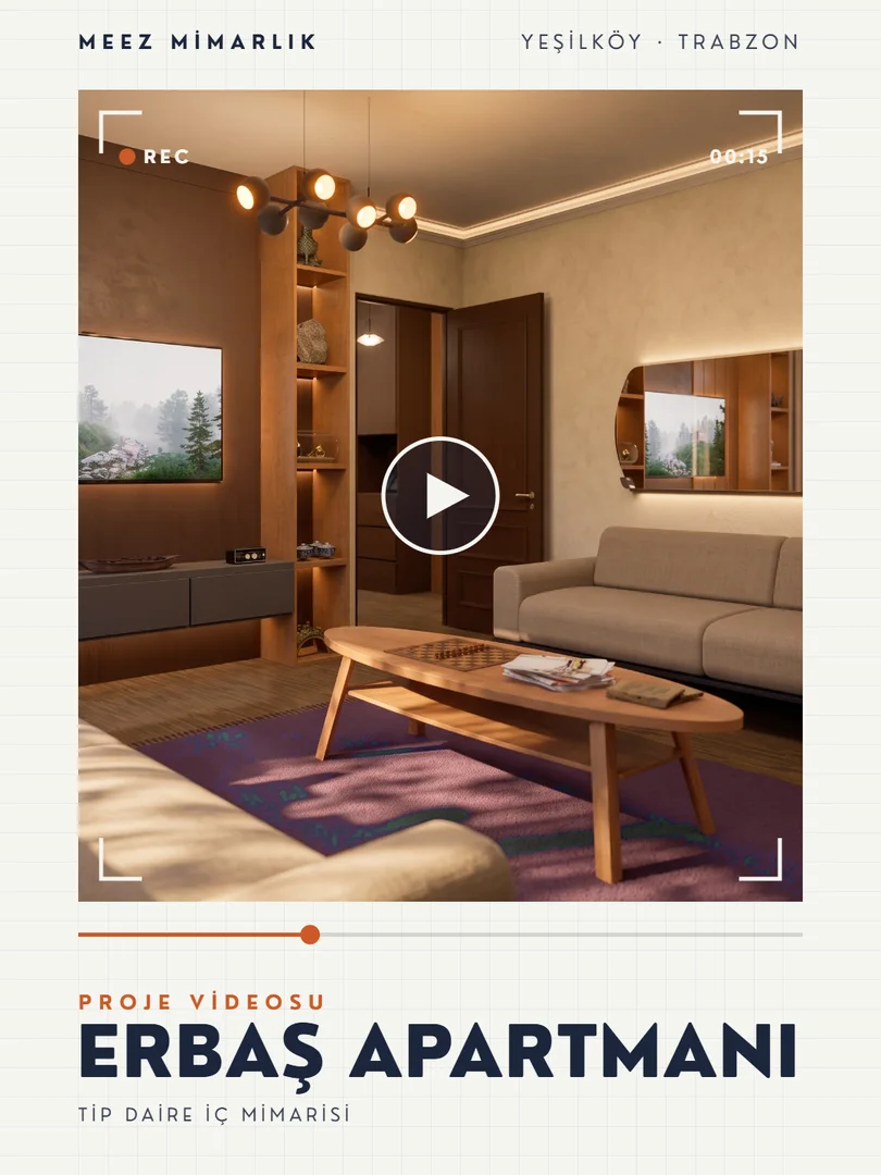 Erbaş Apartmanı proje videosu: Yeşilköy, Trabzon. Tip daire iç mimarisi.